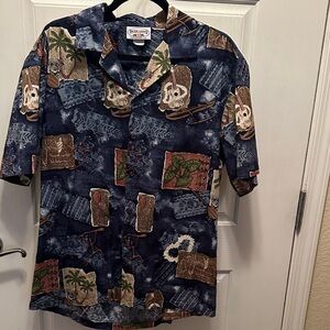 Reyn Spooner Men's Navy and Brown Tropical Shirt